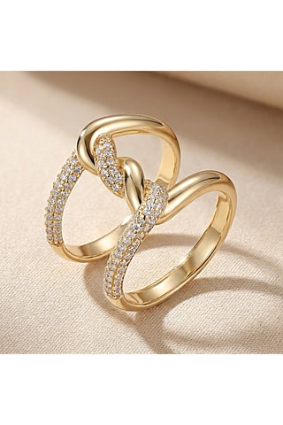 Ring - goudkleurig messing en zirkonia