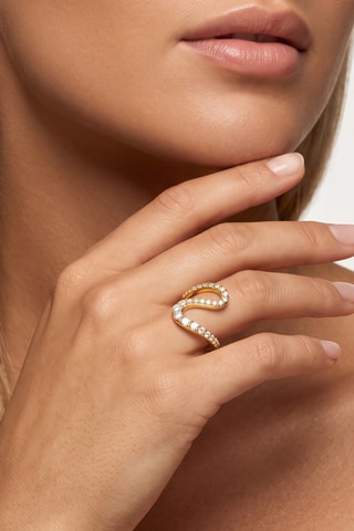 Ring - goudkleurig messing en zirkonia