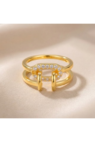 Ring - goudkleurig messing en zirkonia