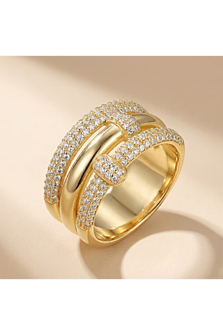 Ring - goudkleurig messing en zirkonia