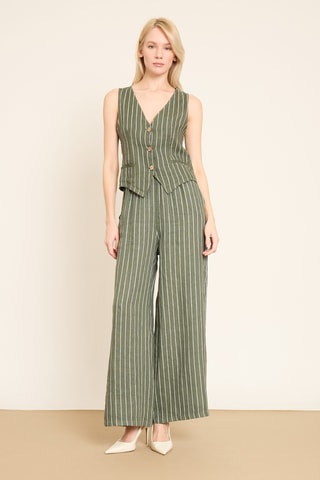 Pantaloni wide legs in lino - Kaki