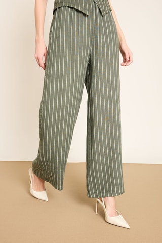 Pantaloni wide legs in lino - Kaki