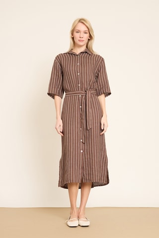 Abito a camicia in lino - Marrone