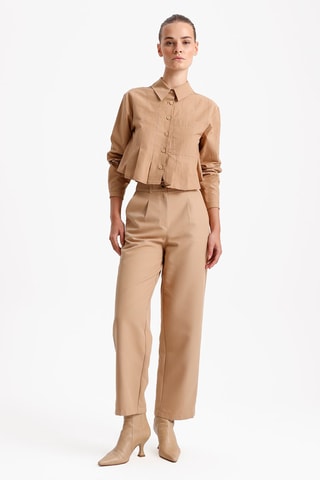 Pantaloni relaxed vita alta - Beige