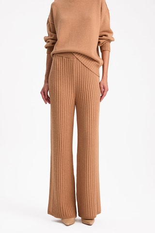 Pantaloni wide legs a vita alta - Beige