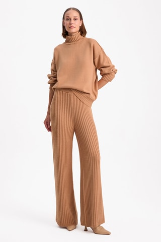 Pantaloni wide legs a vita alta - Beige