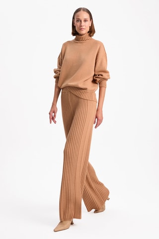 Pantaloni wide legs a vita alta - Beige