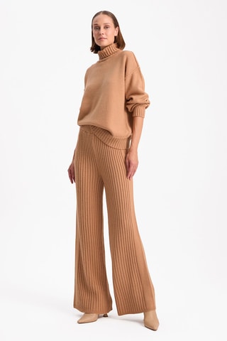 Pantaloni wide legs a vita alta - Beige