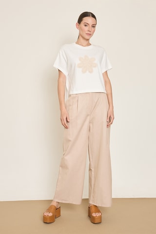 Pantaloni wide legs 7/8 a vita alta - Beige