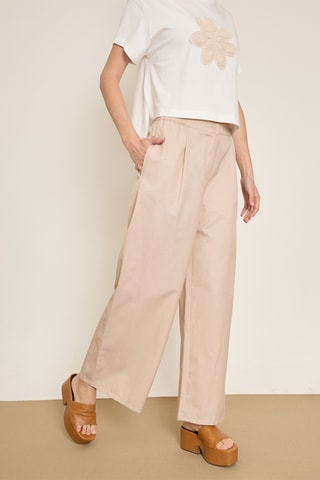 Pantaloni wide legs 7/8 a vita alta - Beige