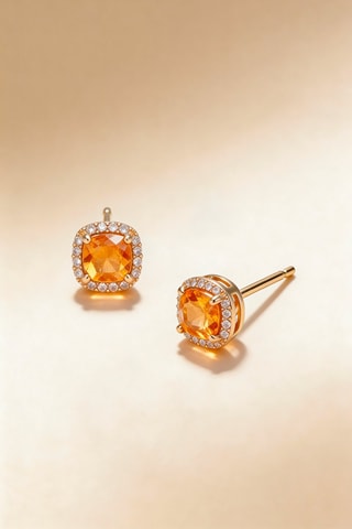 Oorbellen Popi Coussin Citrine Geelgoud, Citrien en Diamant