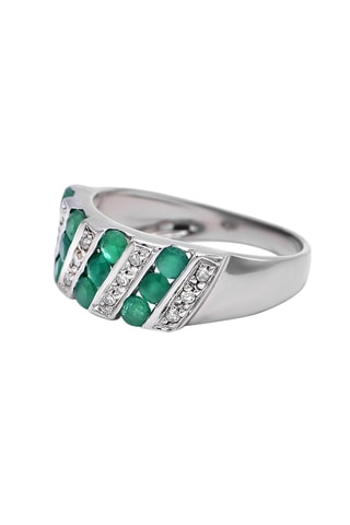 Ring - Witgoud, Diamanten en Smaragden
