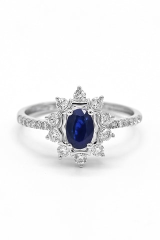 Ring - Witgoud, Saffier en Diamanten