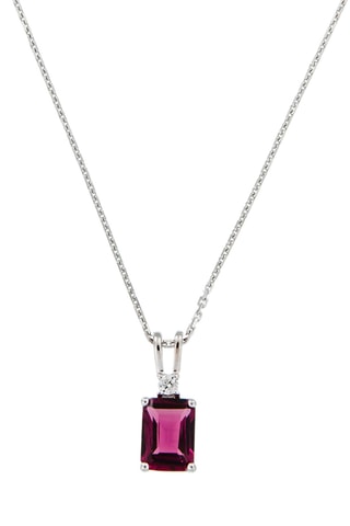 Pendentif - Or blanc, rhodolite et diamant