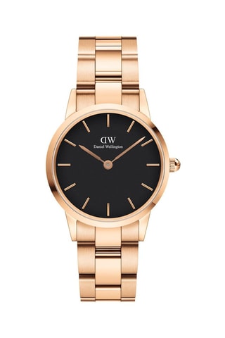 Montre à quartz en acier Iconic Link - 28 mm - Doré rose et noir