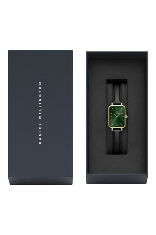 Montre à quartz en cuir et plaqué or jaune Quadro - 20 x 26 mm