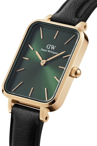 Montre à quartz en cuir et plaqué or jaune Quadro - 20 x 26 mm