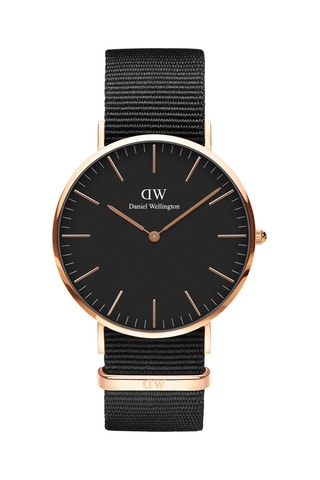 Montre en tissu nato Cornwall 40 mm - Noir et doré rose