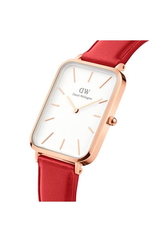 Montre en cuir Pressed Suffolk - 29 x 36,5 mm - Rouge et doré rose