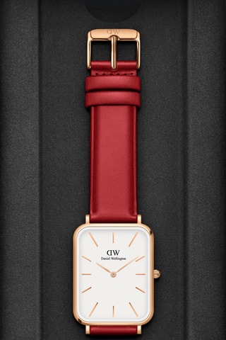 Montre en cuir Pressed Suffolk - 29 x 36,5 mm - Rouge et doré rose