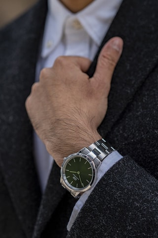 Montre à quartz en acier Iconic Link Emerald - 40 mm - Argenté et vert