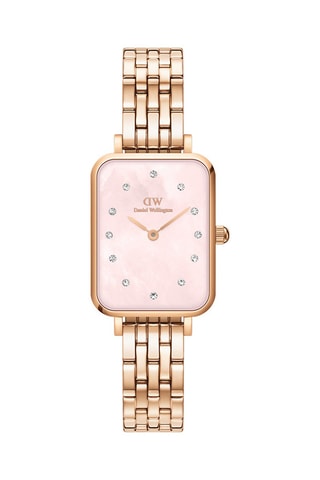 Montre à quartz en acier, nacre et plaqué or rose Quadro Lumine - 20 x 26 cm