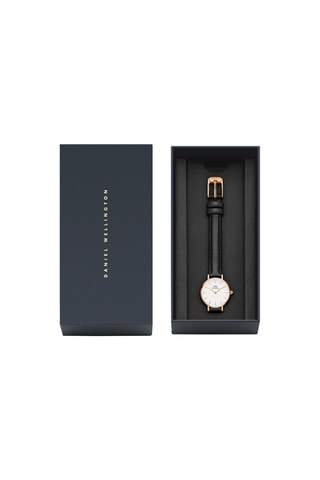 Montre à quartz en cuir Petite 24 mm - Noir et doré rose