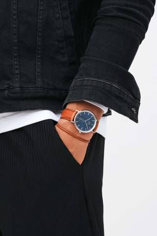 Montre à quartz en cuir - Marron et argenté