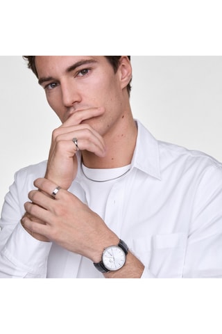 Montre à quartz en cuir - Noir et argenté