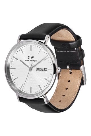 Montre à quartz en cuir - Noir et argenté