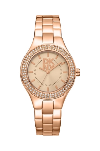 Montre à quartz en acier et doré à l'or rose