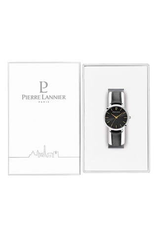 Reloj de cuarzo de piel - Negro y plateado