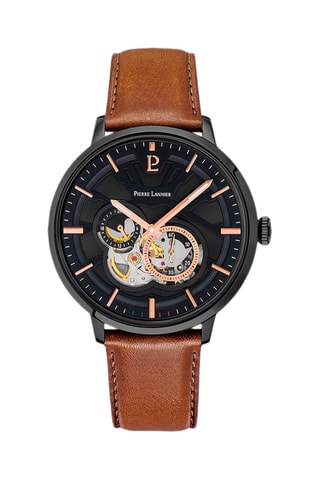 Reloj automático de piel - Marrón y negro