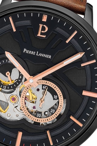 Reloj automático de piel - Marrón y negro