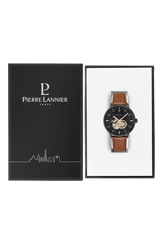 Reloj automático de piel - Marrón y negro