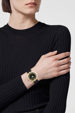 Reloj de cuarzo de piel bovina - Negro y dorado