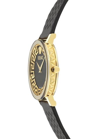 Reloj de cuarzo de piel bovina - Negro y dorado