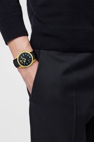 Reloj de cuarzo de piel bovina - Negro y dorado