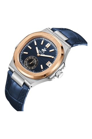 Reloj de cuarzo de piel - Azul marino y plateado
