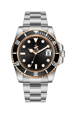 Reloj de metal bañado en oro rosa - Plateado y negro