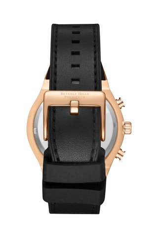 Reloj de cuarzo de piel y cerámica - GMT - Negro y rosa dorado