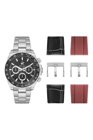 Reloj de metal - Taquímetro - Cronógrafo - Plateado y negro