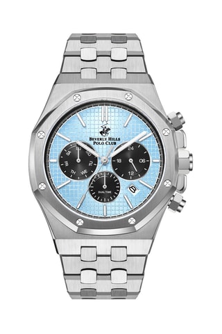 Reloj de cuarzo de acero - GMT - Plateado y azul claro