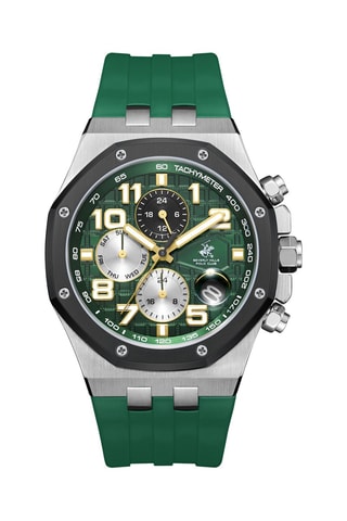 Reloj de cuarzo de silicona - GMT - Verde y plateado