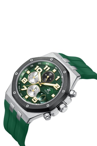Reloj de cuarzo de silicona - GMT - Verde y plateado