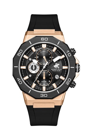 Reloj de cuarzo de silicona - GMT - Negro y rosa dorado