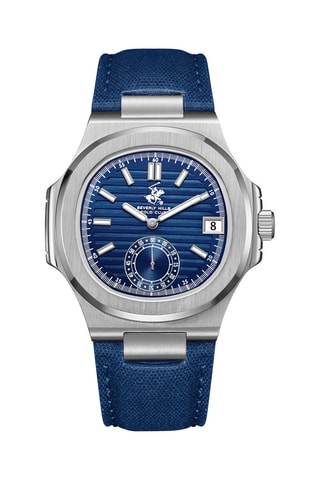 Reloj de cuarzo de piel - Azul y plateado