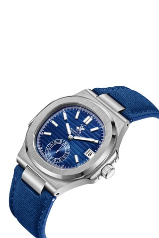 Reloj de cuarzo de piel - Azul y plateado