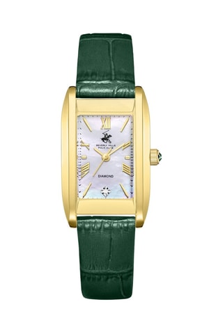 Reloj de cuarzo de piel - Verde y dorado
