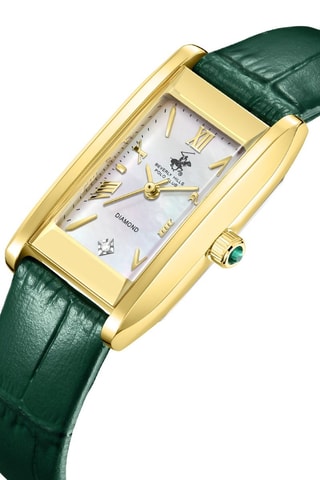 Reloj de cuarzo de piel - Verde y dorado